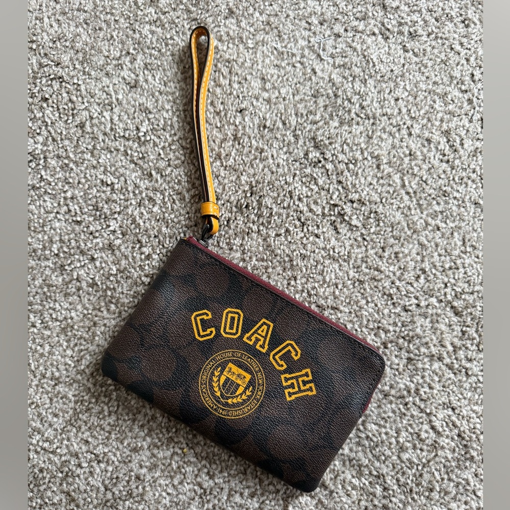 Coach Brown Wristlet with Yellow Accents
